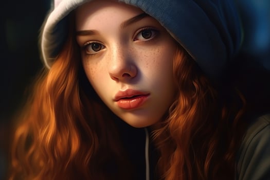 Portrait of a pretty teenage girl with long brown wavy hair and brown eyes AI Generated photo