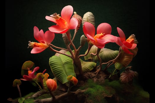 Closeup shot of beautiful and colorful blooming cannonball flowers AI Generated photo