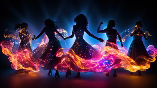 People dancing with glowing neon accessories photo