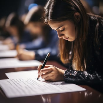 Close-up of student taking handwritten notes photo
