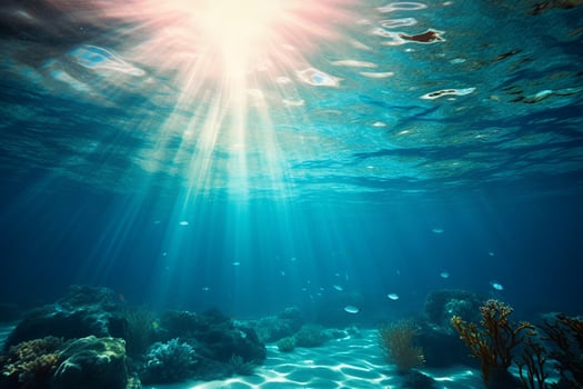 An image of the sun shining through the water in the ocean, Generative AI photo