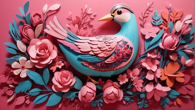 Elegance in 3D, A Captivating Abstract Background Illustration of Birds and Flowers. AI Generated photo