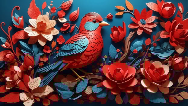 Elegance in 3D, A Captivating Abstract Background Illustration of Birds and Flowers. AI Generated photo