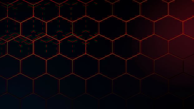 Red hexagon on a black background, technological hexagonal background, Generative AI photo