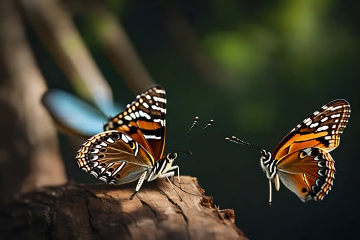 two butterflies are sitting on a tree branch. AI-Generated photo