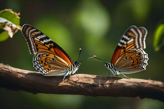 two butterflies are sitting on a branch. AI-Generated photo
