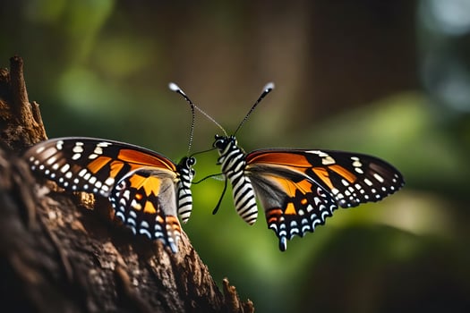 two butterflies are sitting on a tree branch. AI-Generated photo