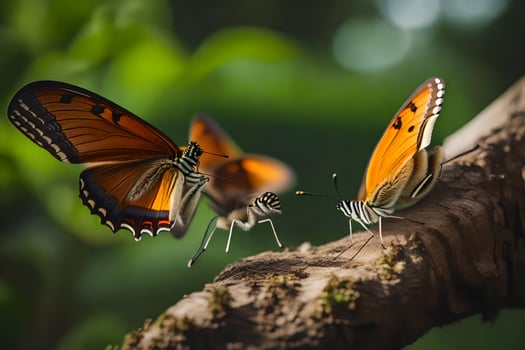 two butterflies are sitting on a branch. AI-Generated photo