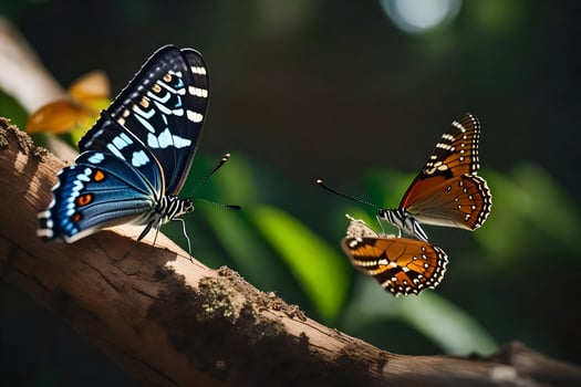 two butterflies are sitting on a branch. AI-Generated photo