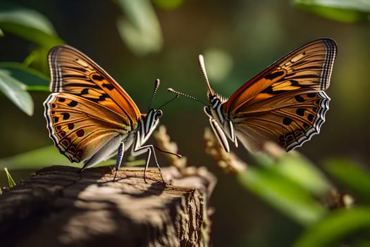 two butterflies are sitting on a log. AI-Generated photo