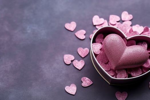 Beautiful valentine day background with gift box, ribbon, red hearts, presents, roses and copy space concept by AI Generated photo
