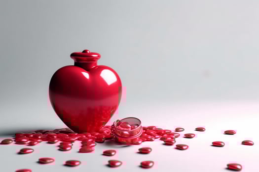 Beautiful valentine day background with gift box, ribbon, red hearts, presents, roses and copy space concept by AI Generated photo