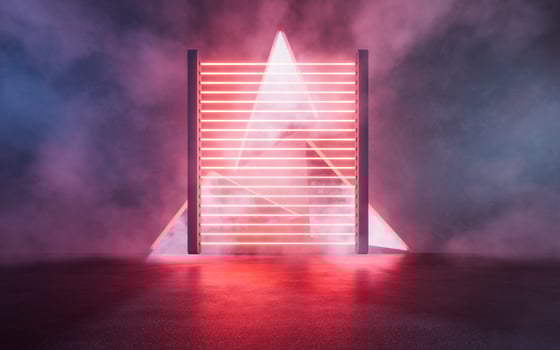 Dark room with glowing neon lights, 3d rendering. photo