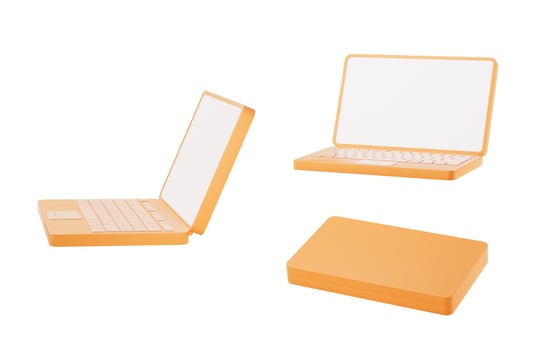 Laptop with blank screen, 3d rendering. photo