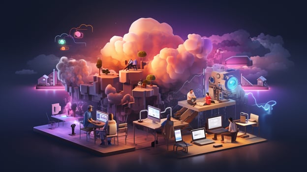 Business people working, connected to corporate network, AI Generative photo