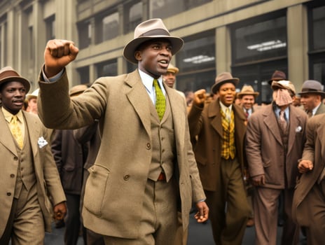 Historic colored photo of a man leading a protest AI Generative
