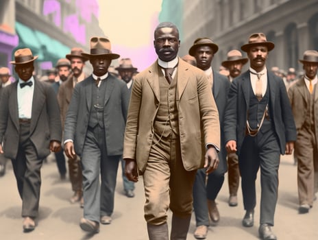 Historic colored photo of a man leading a protest AI Generative
