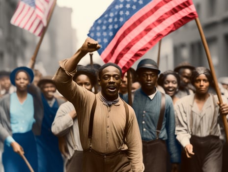 Historic colored photo of a man leading a protest AI Generative