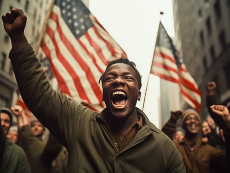 Historic colored photo of a man leading a protest AI Generative
