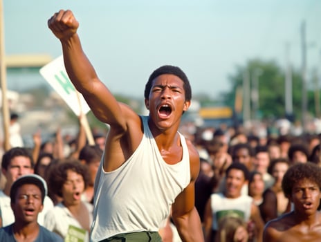 Historic colored photo of a man leading a protest AI Generative