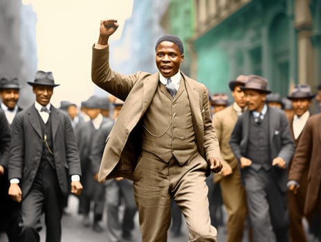Historic colored photo of a man leading a protest AI Generative