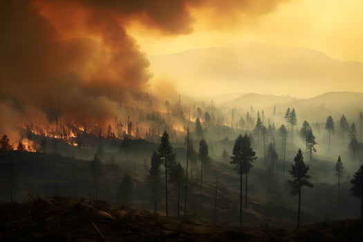 A raging fire engulfing a dense forest. AI Generated photo