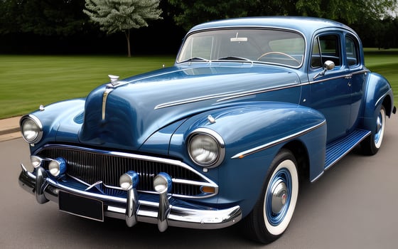 Vehicle Concept Background Blue Vintage Car On The Road Created With AI Generative photo