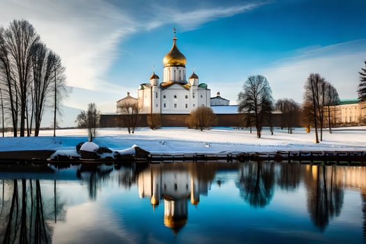 the kremlin in winter with snow on the ground. AI-Generated photo