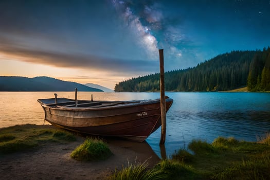 the boat on the lake. AI-Generated photo