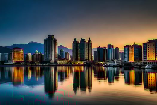 the city skyline at sunset in abu dhabi. AI-Generated photo
