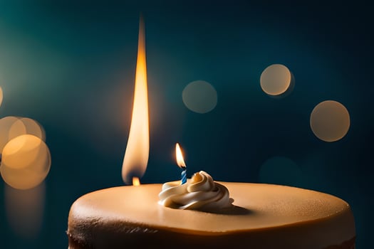 a single candle is lit on a birthday cake. AI-Generated photo