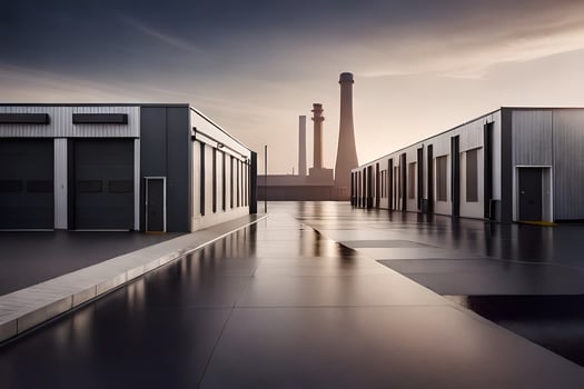 a factory building with a large warehouse. AI-Generated photo