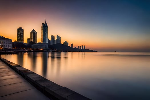 the city skyline at sunset in dubai. AI-Generated photo