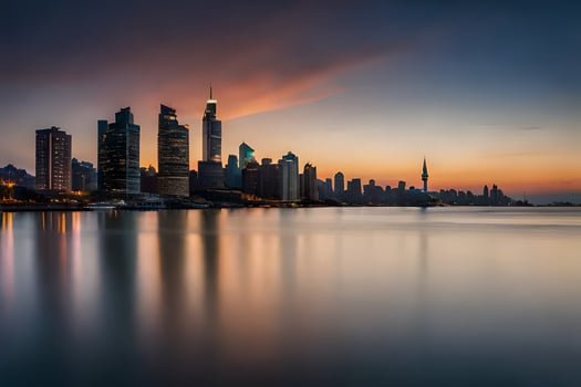 the city skyline at sunset in dubai. AI-Generated photo