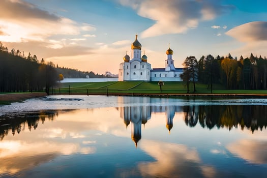 the russian church in the sunset. AI-Generated photo