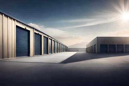 a large storage facility with two large garage doors. AI-Generated photo