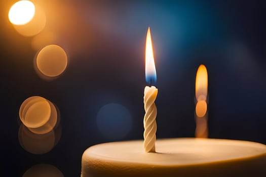 a single candle is lit on a birthday cake. AI-Generated photo