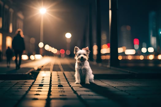 photo wallpaper the city, night, dog, street, city, lights, lights, lights,. AI-Generated