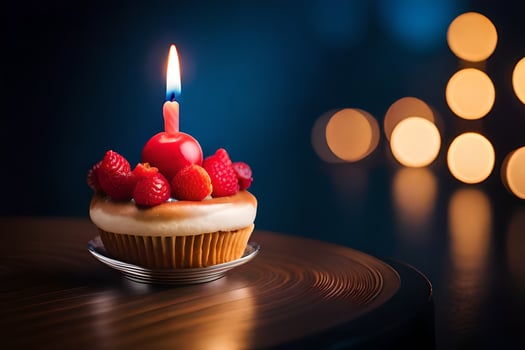 a cupcake with a single candle on top. AI-Generated photo