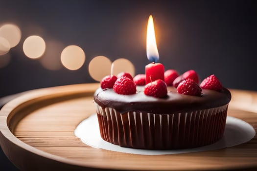 a chocolate cupcake with a single candle on top. AI-Generated photo