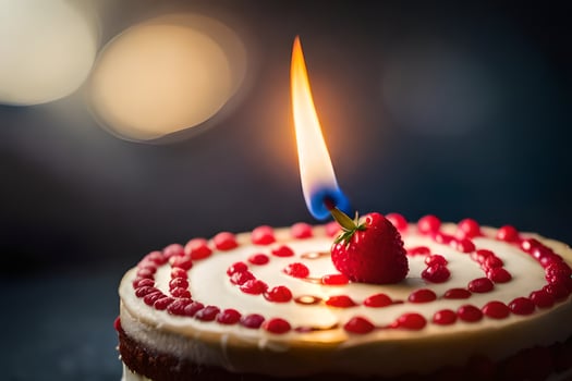 a birthday cake with a single candle. AI-Generated photo