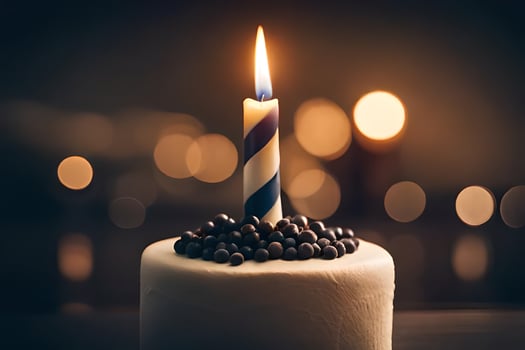 a birthday cake with a single candle on it. AI-Generated photo