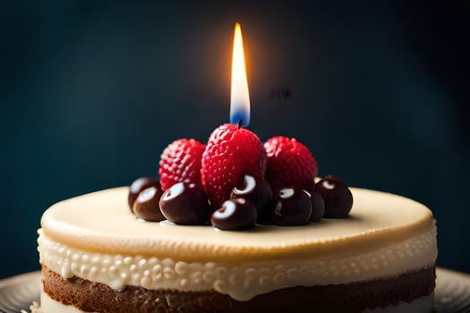 a cake with a single candle on top. AI-Generated photo