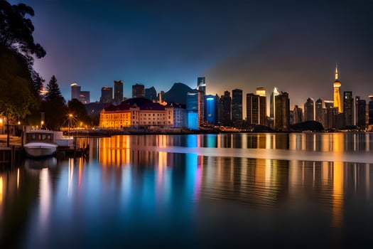 the city skyline at night in shanghai. AI-Generated photo