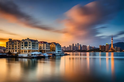 the city skyline at sunset in shanghai. AI-Generated photo