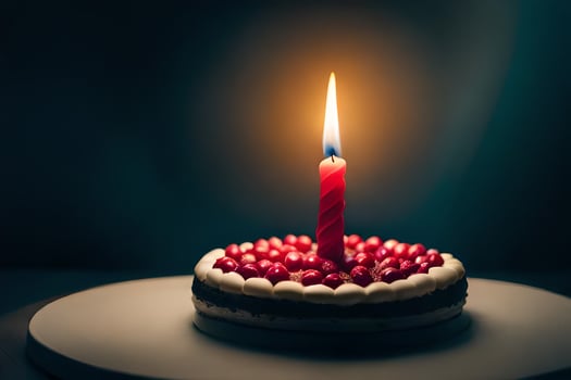 a single candle is lit on a cake. AI-Generated photo