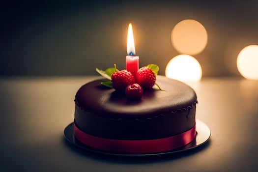 a chocolate cake with a single candle on top. AI-Generated photo