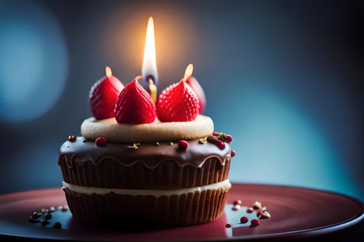 a chocolate cupcake with a single candle on top. AI-Generated photo