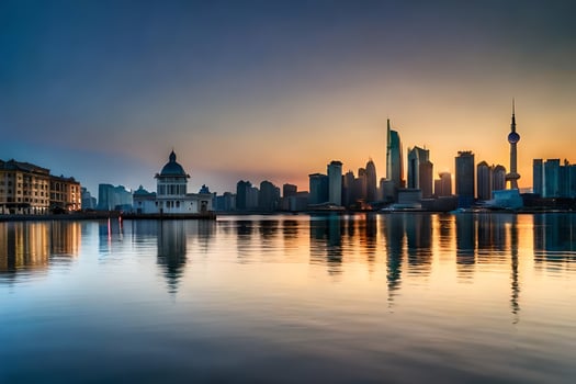 the skyline of shanghai at sunset. AI-Generated photo