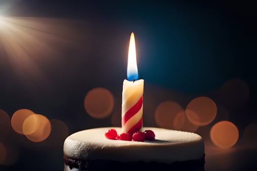 a single candle is lit on a cake. AI-Generated photo